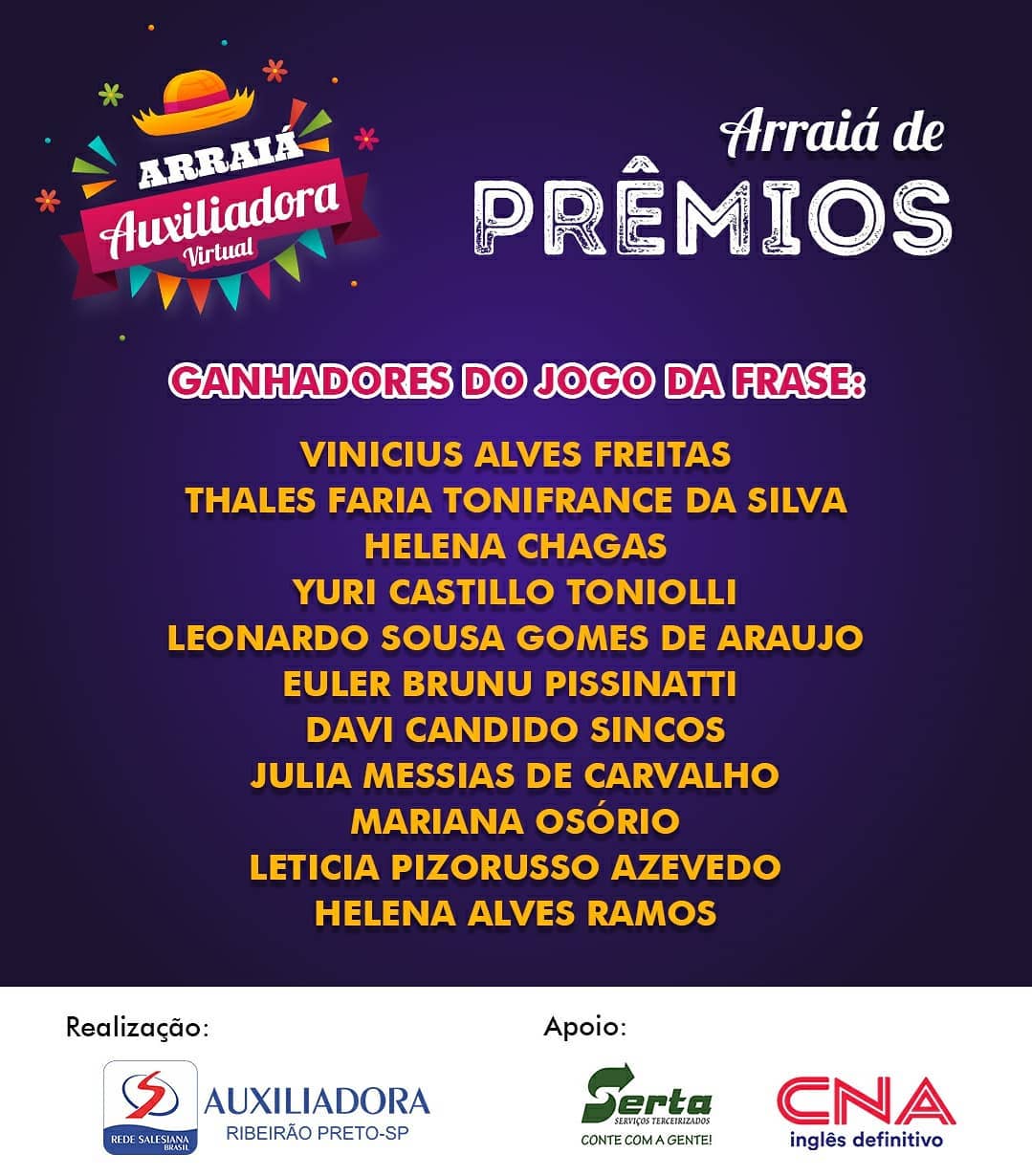 Confira os ganhadores dos kits do nosso arraiá de prêmios